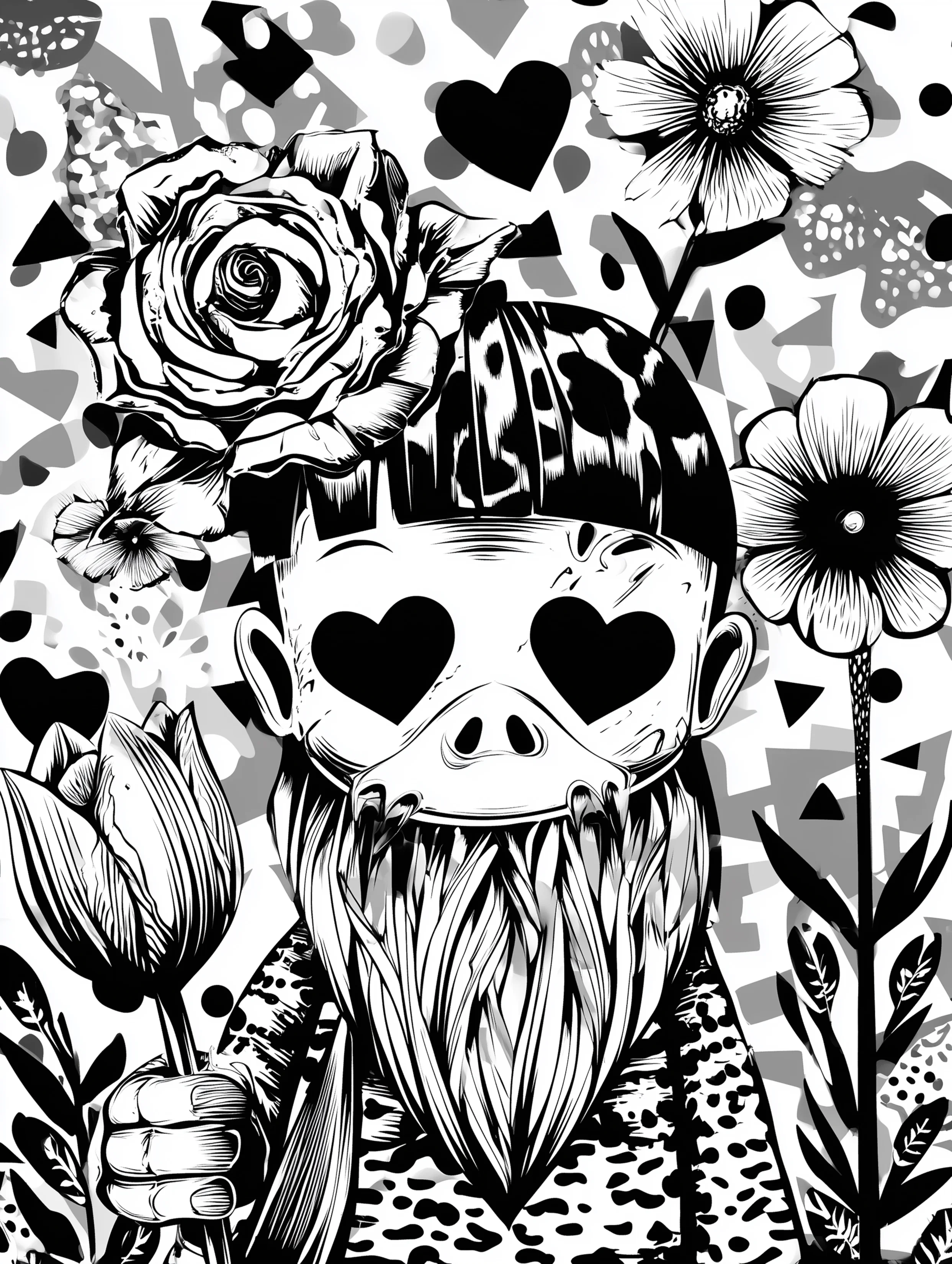 Free printable gnome coloring page for adults featuring a gnome with heart eyes